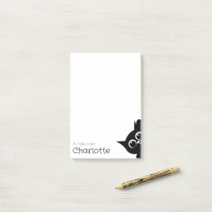 Cute black cartoon cat name post-it notes