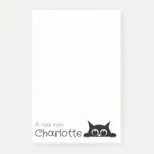 Cute black cartoon cat name post-it notes