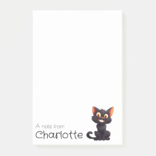 Cute black cartoon cat name post-it notes