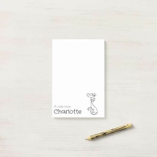 Cute black cartoon cat name post-it notes (On Desk)