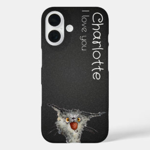 Cute black cartoon cats name charcoal iPhone 16 case