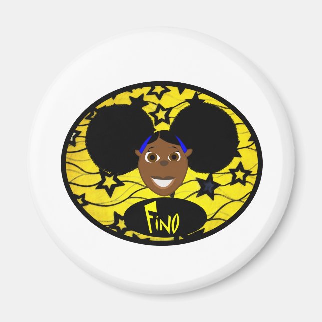 Cute Black Cartoon Girl Fino Magnet (Front)