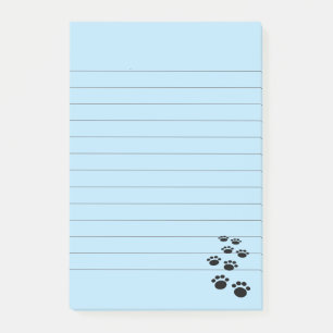 Cute Black Cartoon Pet Paw Trail Baby Blue Lined Post-it Notes