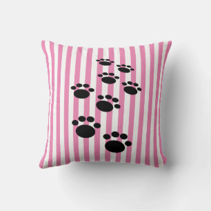 Cute Black Cartoon Pet Paws And Stripes Cushion
