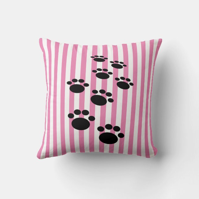 Cute Black Cartoon Pet Paws And Stripes Cushion (Back)