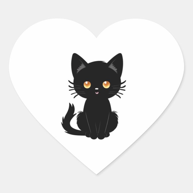 Cute Black cat  2 Heart Sticker (Front)