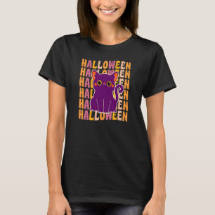 Cute Black Cat 70s 80s Retro Vintage Style Hallowe T-Shirt