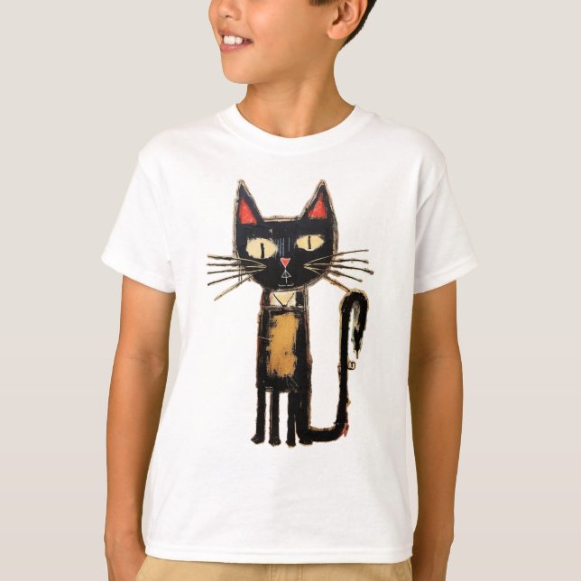 Cute Black Cat Abstract T-Shirt (Front)