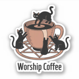 Cute Black Cat And Coffee, Worship Coffee Kittens
