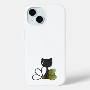 Cute Black Cat and flower – Personalised iPhone 15 Case