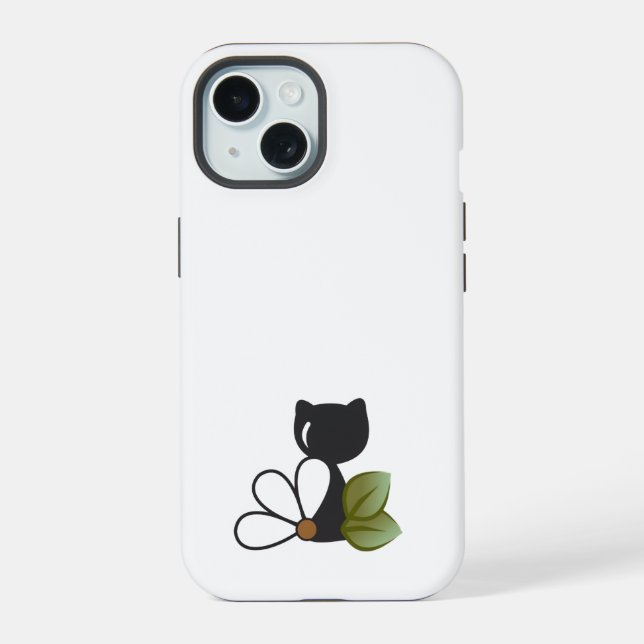 Cute Black Cat and flower – Personalised iPhone 15 Case (Back)