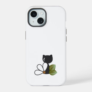 Cute Black Cat and flower – Personalised iPhone 15 Case