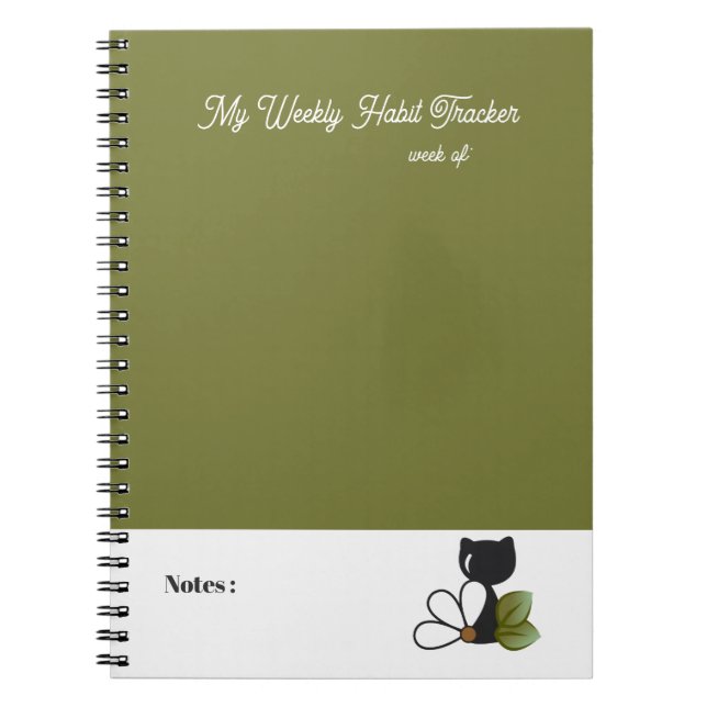 Cute Black Cat and flower – Personalised Notebook (Front)