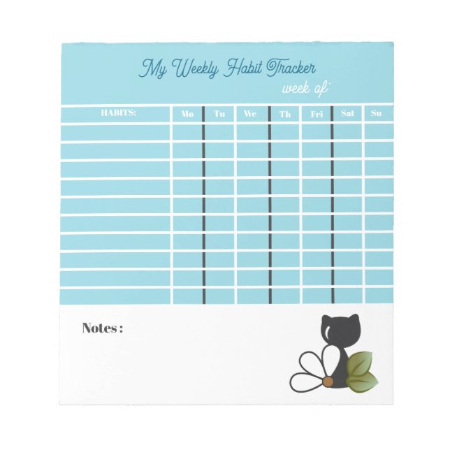 Cute Black Cat and flower – Personalised Notepad (Front)