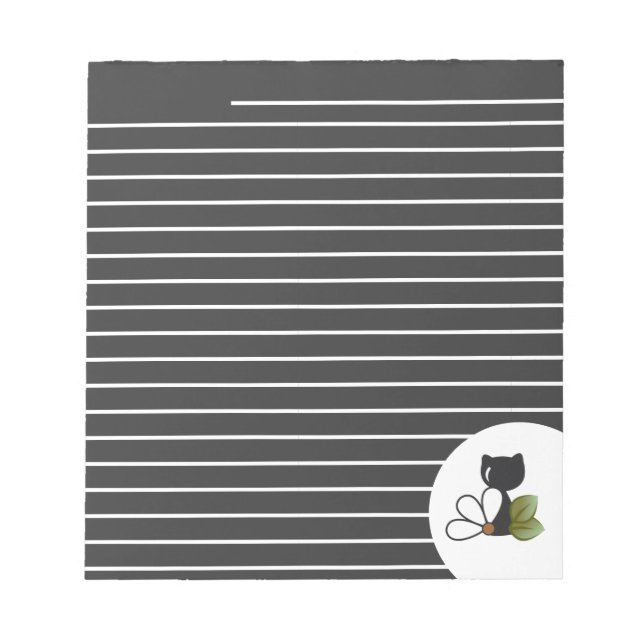 Cute Black Cat and flower – Personalised Notepad (Front)