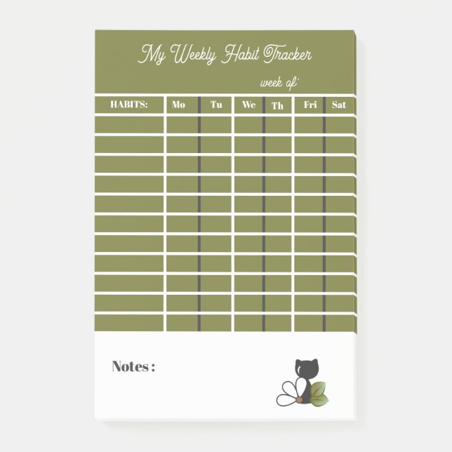 Cute Black Cat and flower – Personalised Post-it Notes (Front)