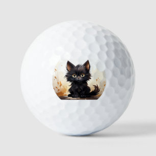 Cute Black Cat and Flowers Golf Balls