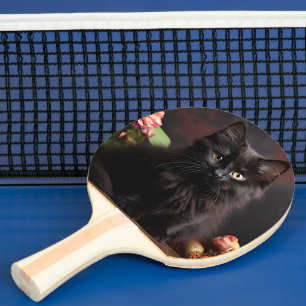 Cute Black Cat and Flowers Ping Pong Paddle