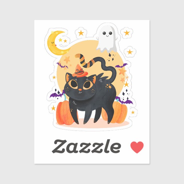 Cute Black Cat and Ghost Halloween Cut Vinyl  (Sheet)