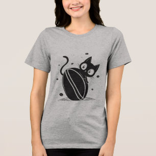 Cute Black Cat and Giant Coffee Bean Graphic T-Shi Tri-Blend Shirt