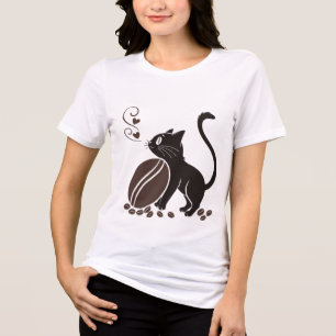 Cute Black Cat and Giant Coffee Bean Graphic T-Shi Tri-Blend Shirt