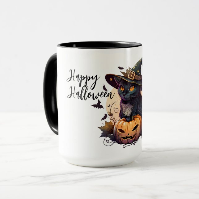 Cute Black Cat and Jack-o-lantern Mug (Front Left)