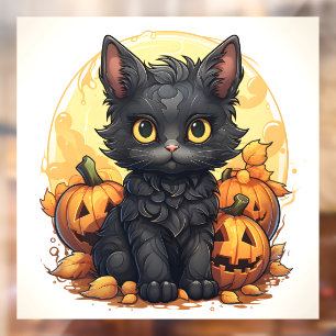 Cute Black Cat and Jack-o-Lanterns