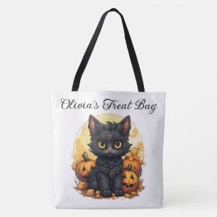 Cute Black Cat and Jack-o-Lanterns Tote Bag