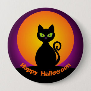 Cute Black Cat and Orange Moon 10 Cm Round Badge