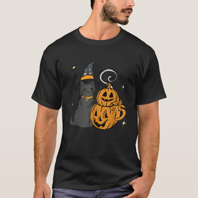 Cute Black Cat And Pumpkin Face Halloween Trendy C T-Shirt (Front)