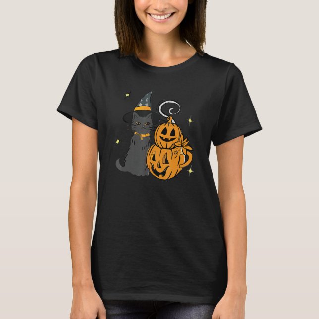 Cute Black Cat And Pumpkin Face Halloween Trendy C T-Shirt (Front)