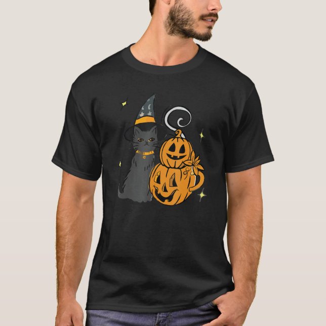 Cute Black Cat And Pumpkin Face Halloween Trendy C T-Shirt (Front)