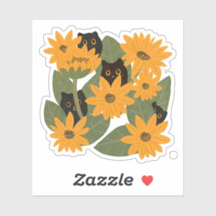 Cute Black Cat and Sunflower Illustration