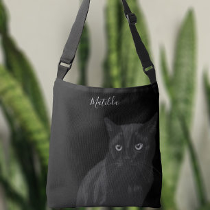 Cute Black Cat Art Personalised Crossbody Bag