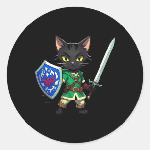 Cute Black Cat As Retro Video Game Character1 Classic Round Sticker