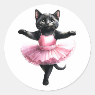 Cute black cat ballerina dancing ballet classic round sticker