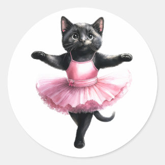 Cute black cat ballerina dancing ballet classic round sticker