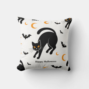 Cute Black Cat & Bat Halloween Pattern Throw Pillo Cushion
