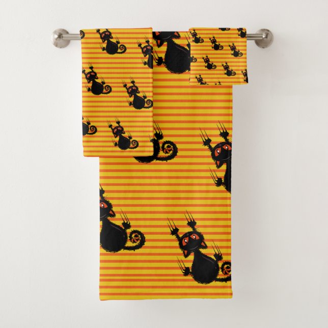 Cute black cat bath towel set (Insitu)