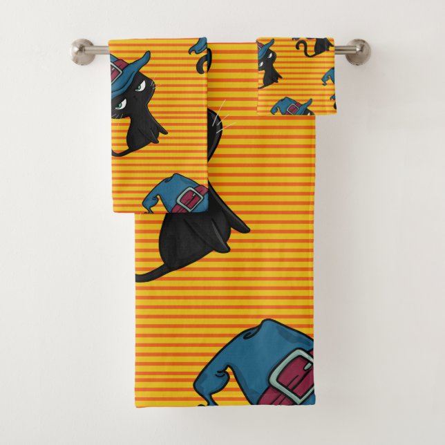 Cute black cat bath towel set (Insitu)