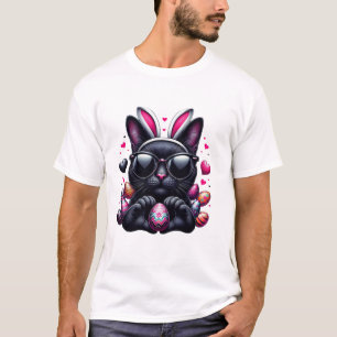 Cute Black Cat Bunny Cat Mum Dad Kids Mens Womens T-Shirt