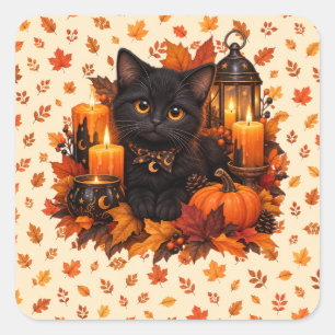 Cute Black Cat Candles Autumn Sticker