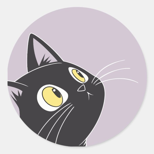 Cute Black Cat Cartoon – Kids Sticker (Front)