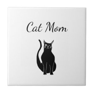 Cute Black Cat Cartoon Mother's Day Ceramic Tile