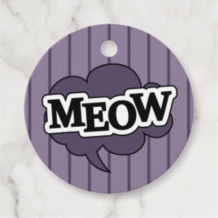 Cute black cat cartoon purple meow quote favour tags