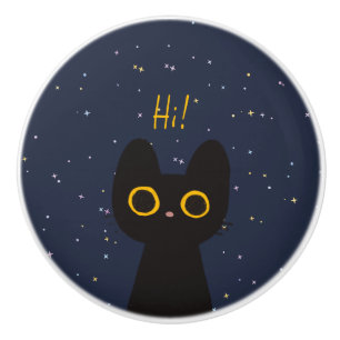 Cute Black Cat Ceramic Knob