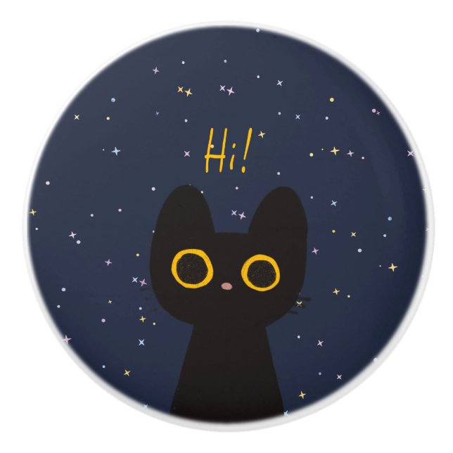 Cute Black Cat Ceramic Knob (Front)