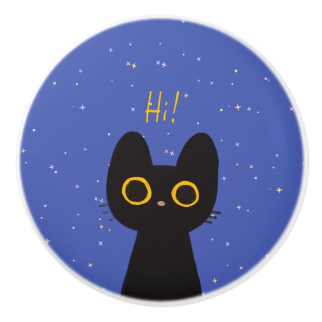 Cute Black Cat Ceramic Knob (Front)