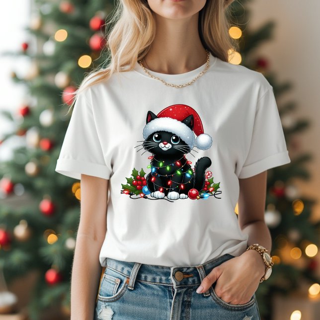 cute black cat christmas lights T-Shirt (Creator Uploaded)