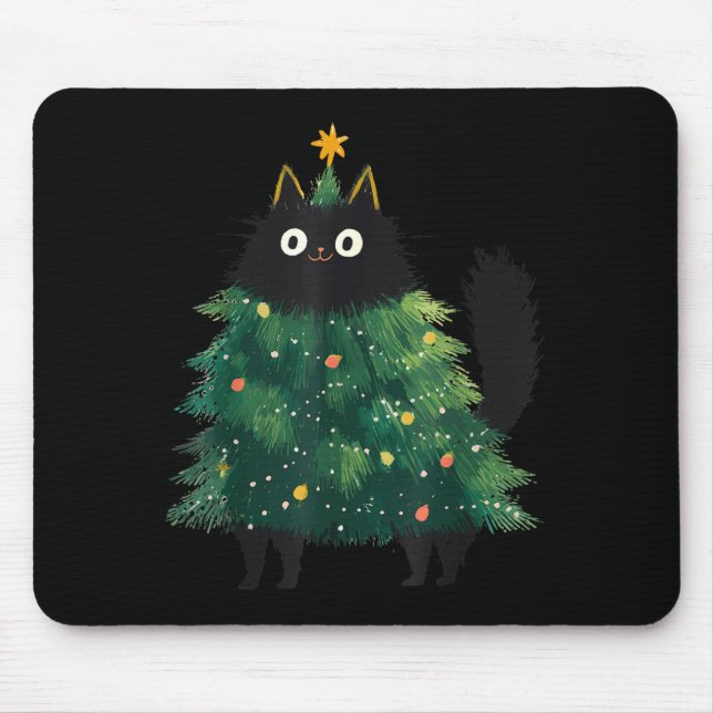 Cute Black Cat Christmas Tree Funny Kitten Lover X Mouse Pad (Front)